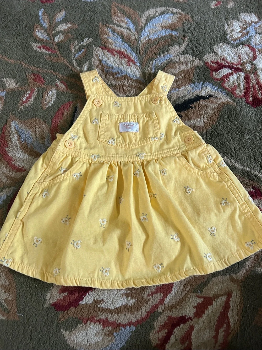 Vtg OshKosh Baby Yellow Chick Overall Dress 3-6M